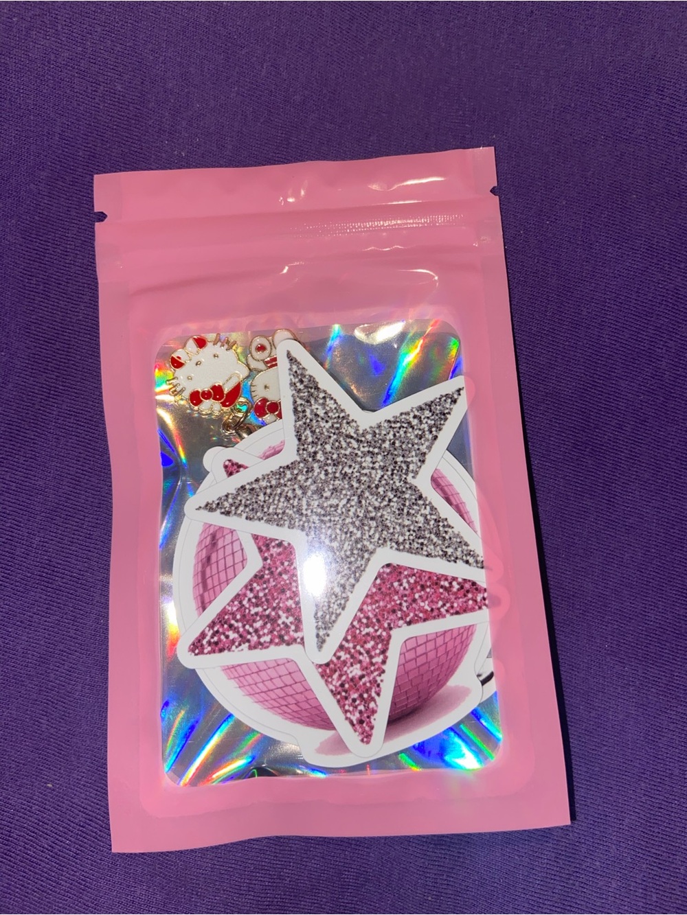 Pink Star Glitter Sticker - Hello Kitty & Letter “A” Themed